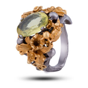 Кольцо серебряное «Цветущая осень», камень кварц, размер 17,5