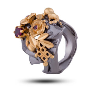 Кольцо серебряное «Горный цветок», камни аметист, родолит, размер 17,5