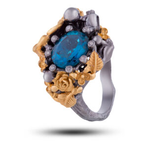 Кольцо серебряное «Сочный цветок», камень топаз, размер 17