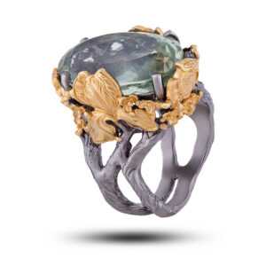 Кольцо серебряное «Стихия страсти», камень празиолит, размер 18