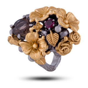 Кольцо серебряное «Желанный букет», камни раухтопаз, родолит, размер 18,5