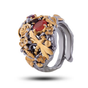 Кольцо серебряное «Краски осени», камни гранат, сердолик, размер 17,5