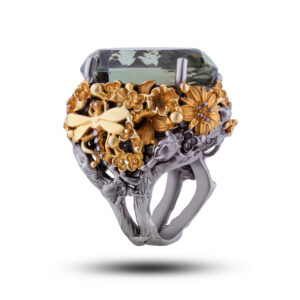 Кольцо серебряное «Кленовый лист», камень празиолит, размер 17,5