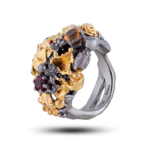 Кольцо серебряное «Осенний день», камни гранат, цитрин, размер 17,5