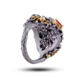 Кольцо серебряное «Бабье лето», камни жемчуг, раухтопаз, сердолик, размер 18,5