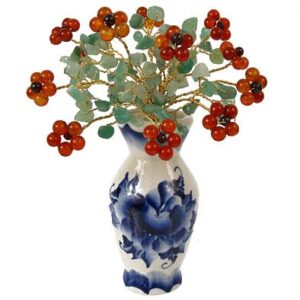 Букет “Сердоликовый цветок в вазе” Камень авантюрин, сердолик, гранат