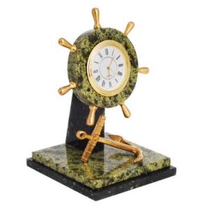 Часы настольные «Штурвал с якорем» из камня змеевик, 180 мм