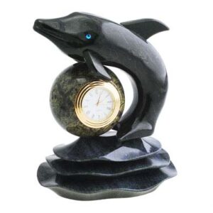Часы «Черный дельфин» из камня змеевик, 150 мм