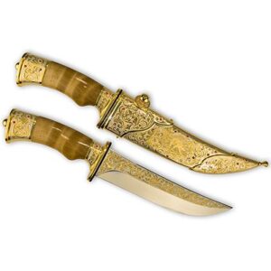 Коллекционный нож «Княжеский» Камень фианит, златоустовская гравюра на стали, латунь, позолота, серебрение