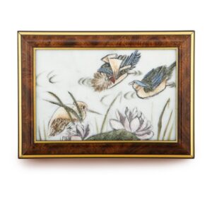 Картина «Птички на пруду» из камней агат, цитрин, нефрит, змеевик, мрамор, 15*10 см