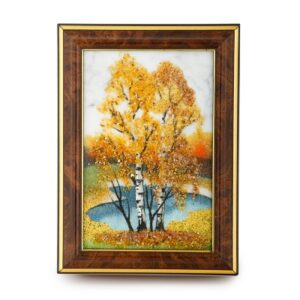 Картина «Осень» из камней агат, цитрин, нефрит, змеевик, мрамор, 10*7 см