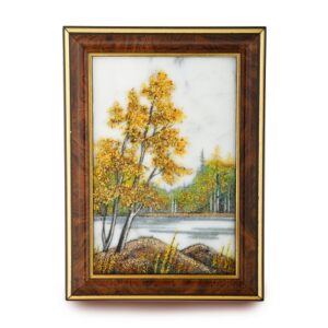 Картина «Золотая осень» из камней яшма, агат, цитрин, нефрит, змеевик, 15*10 см