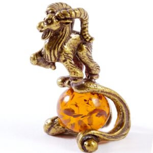 Подарок из камня Фигурка  “Знак зодиака – Козерог” Драгоценный камень янтарь Литье бронза