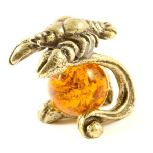 Памятный подарок Фигурка “Знак зодиака – Рак” Драгоценный камень янтарь Литье бронза