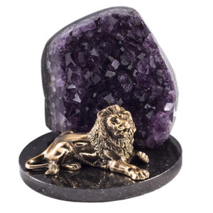 Эксклюзивный подарок Сувенир “Знак зодиака – Лев” Литье бронза Драгоценный камень аметист