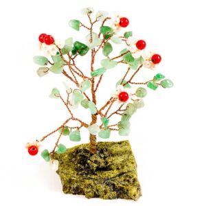Дерево «Шиповник», камни авантюрин, жемчуг, коралл, хризолит, 125 мм