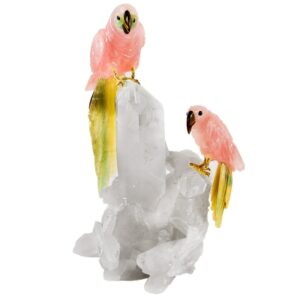 Композиция “Попугайчики”, драгоценный камень Розовый кварц, горный хрусталь