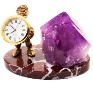 Эксклюзивный подарок Сувенир “Гном с часами”, драгоценный камень Агат, мрамор