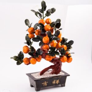 Оригинальный подарок Мандариновое дерево-28 мандаринов Драгоценный камень змеевик, халцедон