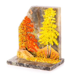 Сувенир из камня Срез каменный “Осенний пейзаж” Драгоценный камень змеевик, кварц