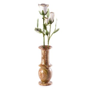 Цветы «Ваза с розами», камни оникс, кахолонг, нефрит, 40 см