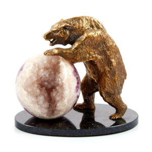 Фигурка «Медведь с шаром» из камня аметист, основание празиолит, 146 мм