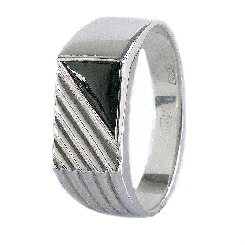 мужское кольцо из серебра с черным агатом полоски