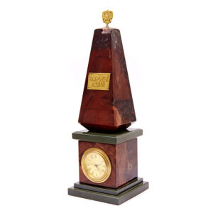 Часы «Европа — Азия» из камня яшма, основание празиолит, 21 см