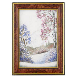 Картина «Зимний пейзаж», камни мрамор, гранат, лазурит, 15*10 см
