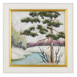 Картина  «Зимний пейзаж» Драгоценный камень мрамор, хризолит Ручная работа