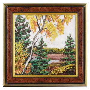 Картина  «Осенний пейзаж» Драгоценный камень мрамор, цитрин Ручная работа