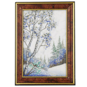Картина «Зима», камни мрамор, агат, лазурит, 15*10 см