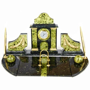 Настольный набор с часами “Генеральский”, камень змеевик, 45 см