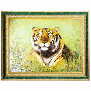 Картина «Тигр» Драгоценный камень цитрин, хризолит, розовый кварц, гранат, топаз