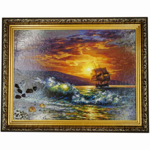 Картина «Корабль», камни агат, галиотис, 37 см