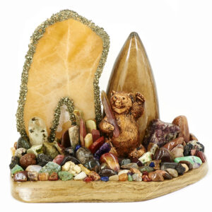 Фигурка «Медведь», камни змеевик, селенит, пирит и другие, 20 см