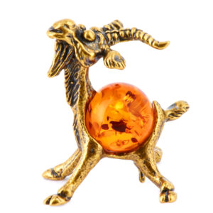 Фигурка с камнем «Коза» Драгоценный камень янтарь Литье бронза