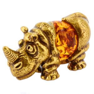 Фигурка из натурального камня «Носорог» Драгоценный камень янтарь Литье бронза