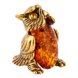 Фигурка из натурального камня Филин» Драгоценный камень янтарь Литье бронза