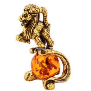 ОригинальныЙ подарок Фигурка “Знак зодиака – Козерог” Драгоценный камень янтарь Литье бронза