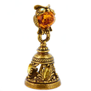 Сувенир из камня «Колокольчик Сова» Драгоценный камень янтарь Литье бронза