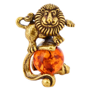 Оригинальный подарок Фигурка “Знак зодиака – Лев” Драгоценный камень янтарь Литье бронза