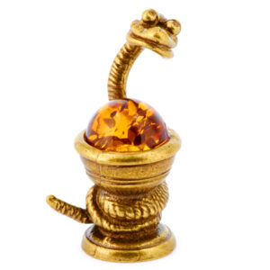 Фигурка из камня  «Змейка» Драгоценный камень янтарь Литье бронза