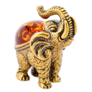 Фигурка из камня «Слон» Драгоценный камень янтарь Литье бронза