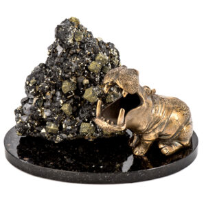 Фигурка из натурального камня «Бегемот» Драгоценный камень пирит Литье бронза