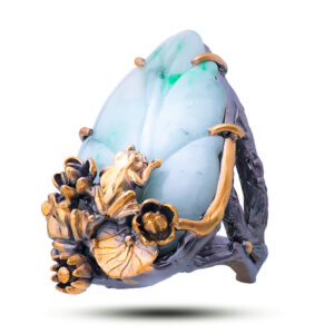 Кольцо серебряное «Лягушата», камень жадеит, размер 18