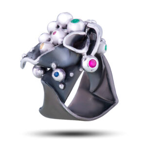 Кольцо серебряное «Пена», камни изумруд, рубин, размер 16,5