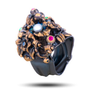Кольцо серебряное «Цветущий сад», камни рубин, сапфир, размер 18
