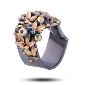 Кольцо серебряное «Олива», камни изумруд, рубин, сапфир, размер 18