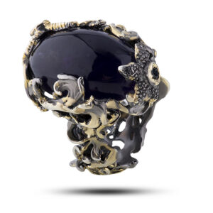 Кольцо серебряное с камнями аметист, сапфир, размер 18